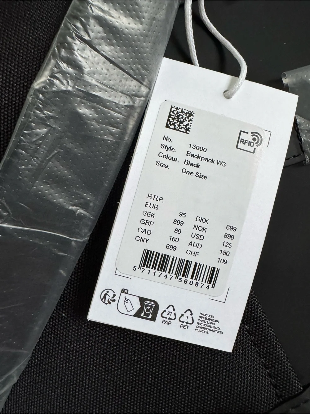 NWT Rains Waterproof Backpack Black